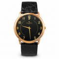 Jacques Edho Paris Gold-Tone Black Dial Dress Watch with Black Leather Strap - Requires a Battery