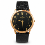 Jacques Edho Paris Gold-Tone Black Dial Dress Watch with Black Leather Strap - Requires a Battery