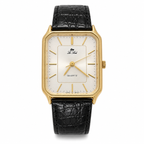 Le Sand Rectangular Gold-Tone Japan Quartz Dress Watch with Black Leather Strap - Requires a Battery