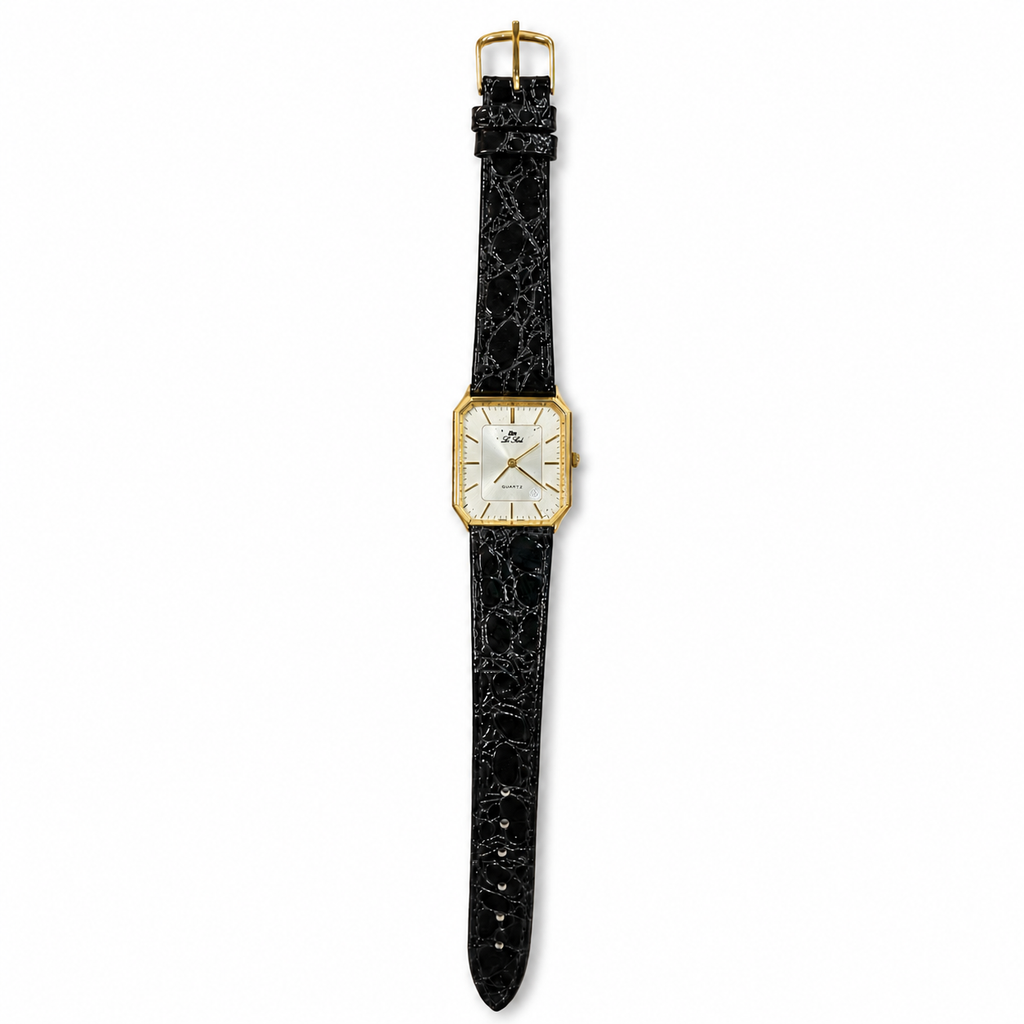 Le Sand Rectangular Gold-Tone Japan Quartz Dress Watch with Black Leather Strap - Requires a Battery