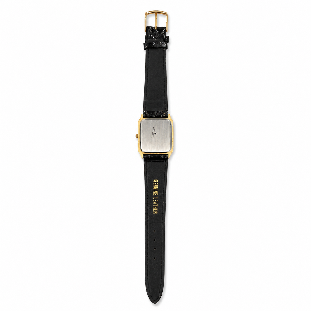 Le Sand Rectangular Gold-Tone Japan Quartz Dress Watch with Black Leather Strap - Requires a Battery