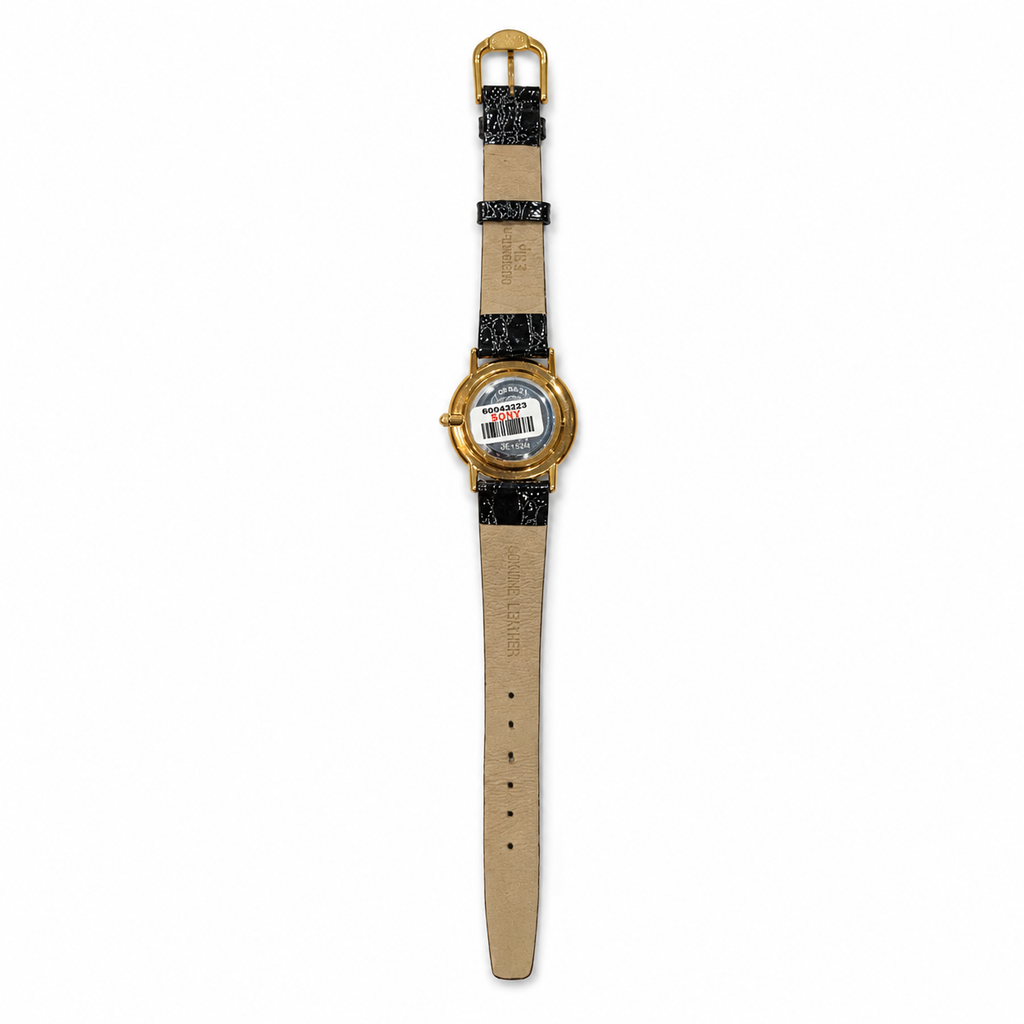 Jacques Edho Paris Gold-Tone Black Dial Dress Watch with Black Leather Strap - Requires a Battery