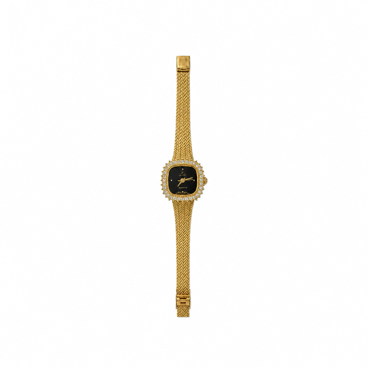 Lize Gold-Tone Crystal Bezel Black Dial Quartz Watch - Requires a Battery