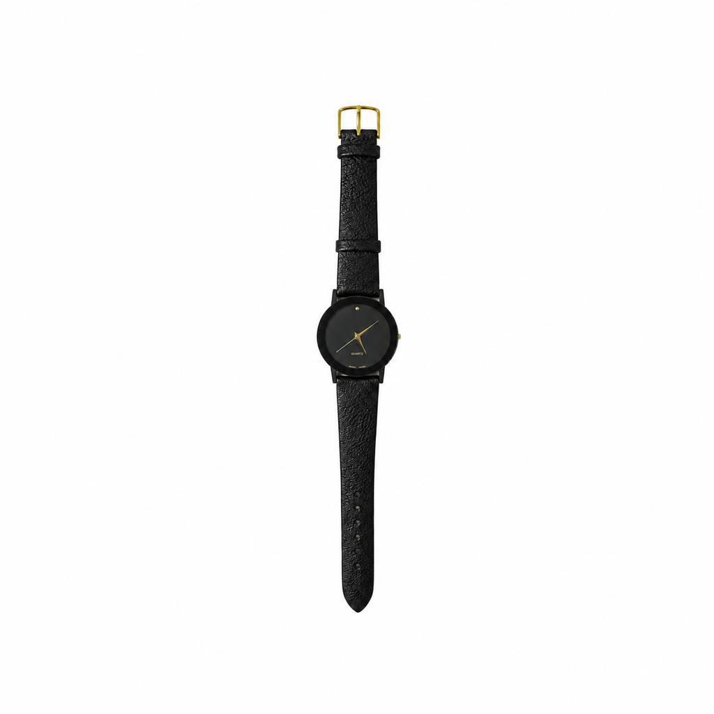 Black Minimalist Swiss Parts Quartz Watch with Black Strap - Requires a Battery
