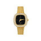 Lize Gold-Tone Crystal Bezel Black Dial Quartz Watch - Requires a Battery