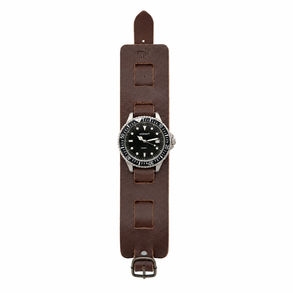 Luxury Black Dial Cuff Strap Quartz Watch - Requires a Battery