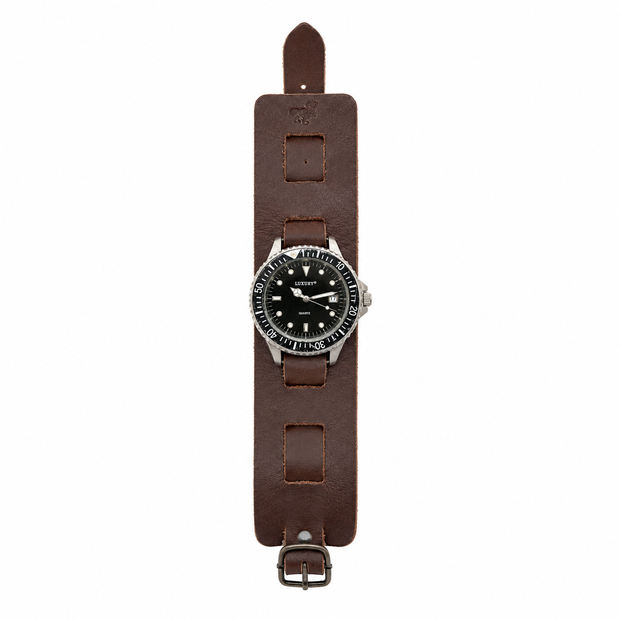 Luxury Black Dial Cuff Strap Quartz Watch - Requires a Battery