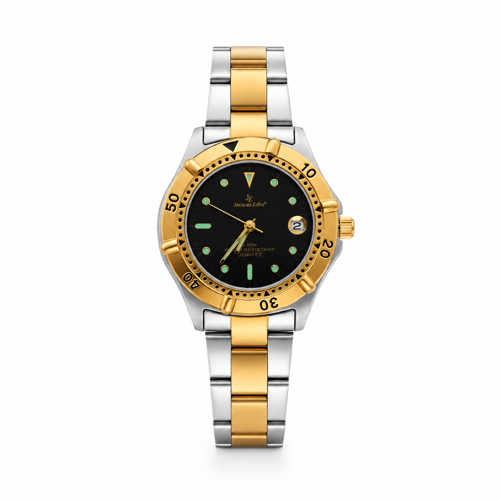 Jacques Edho Paris Two-Tone Black Dial Sport Diver Quartz Watch - Requires a Battery
