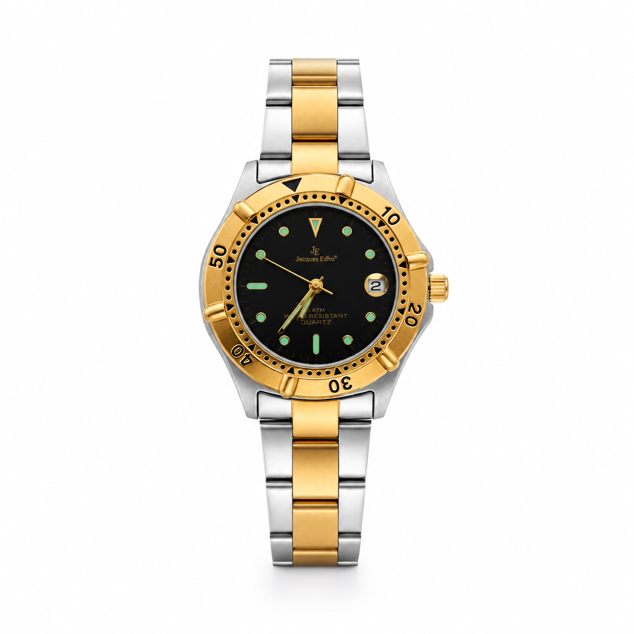Jacques Edho Paris Two-Tone Black Dial Sport Diver Quartz Watch - Requires a Battery