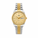 Timex Classic Two-Tone Champagne Dial Day-Date Quartz Watch - Requires a Battery