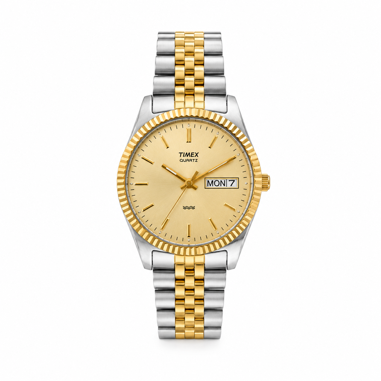 Timex Classic Two-Tone Champagne Dial Day-Date Quartz Watch - Requires a Battery