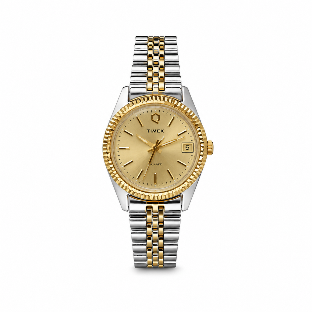 Vintage Timex Two-Tone Gold Dial Quartz Date Watch