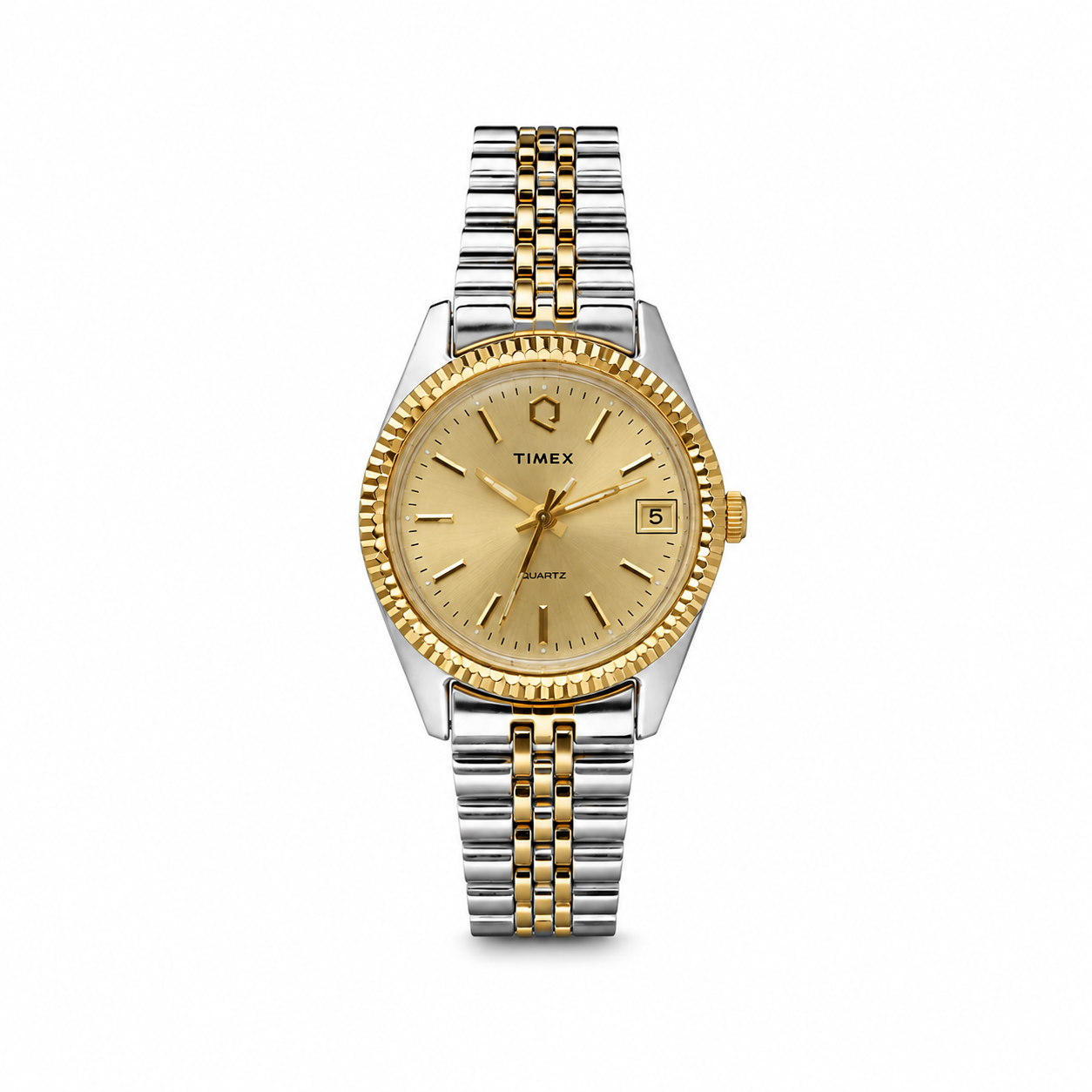 Vintage Timex Two-Tone Gold Dial Quartz Date Watch