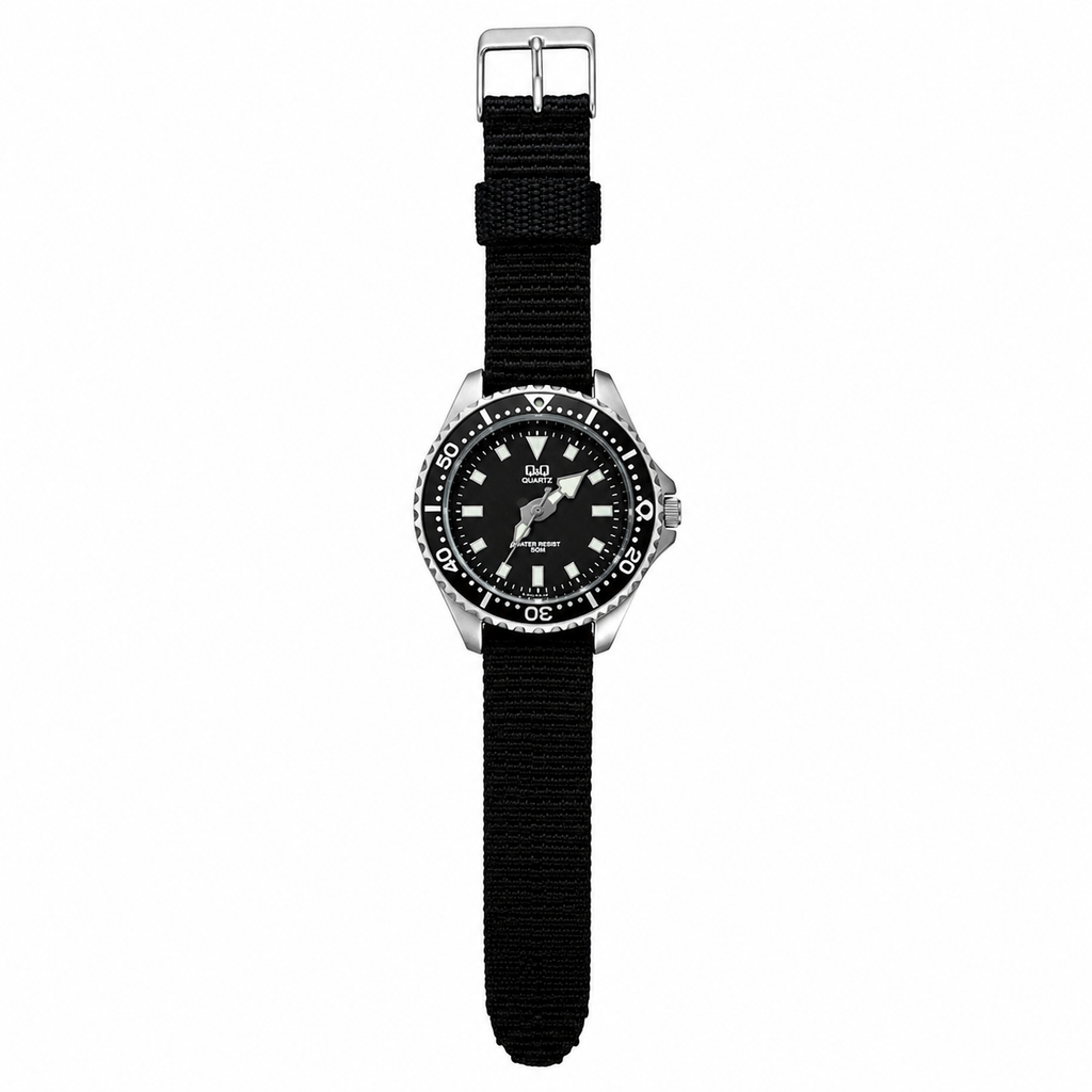 Q&Q Black Diver-Style 50M Quartz Watch