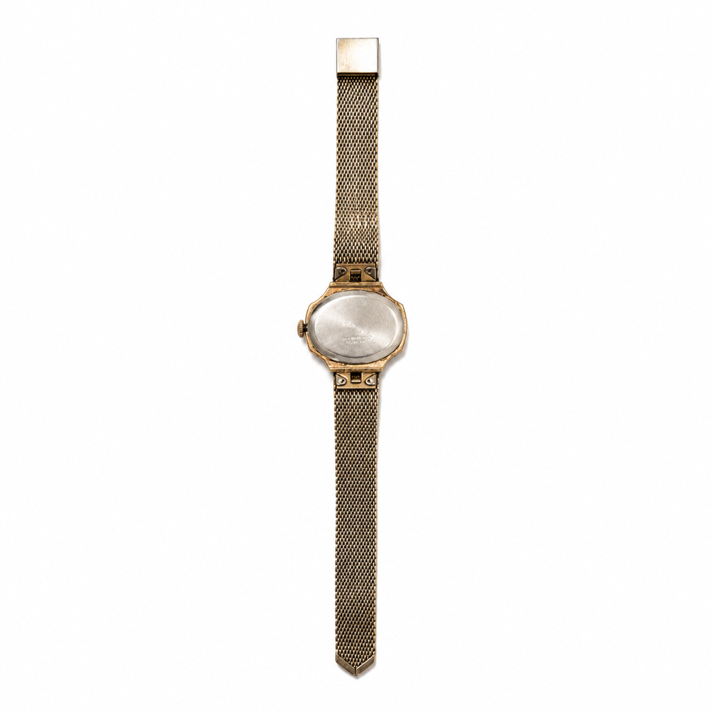 Vintage Timex Gold-Tone Rectangular Watch with Mesh Bracelet