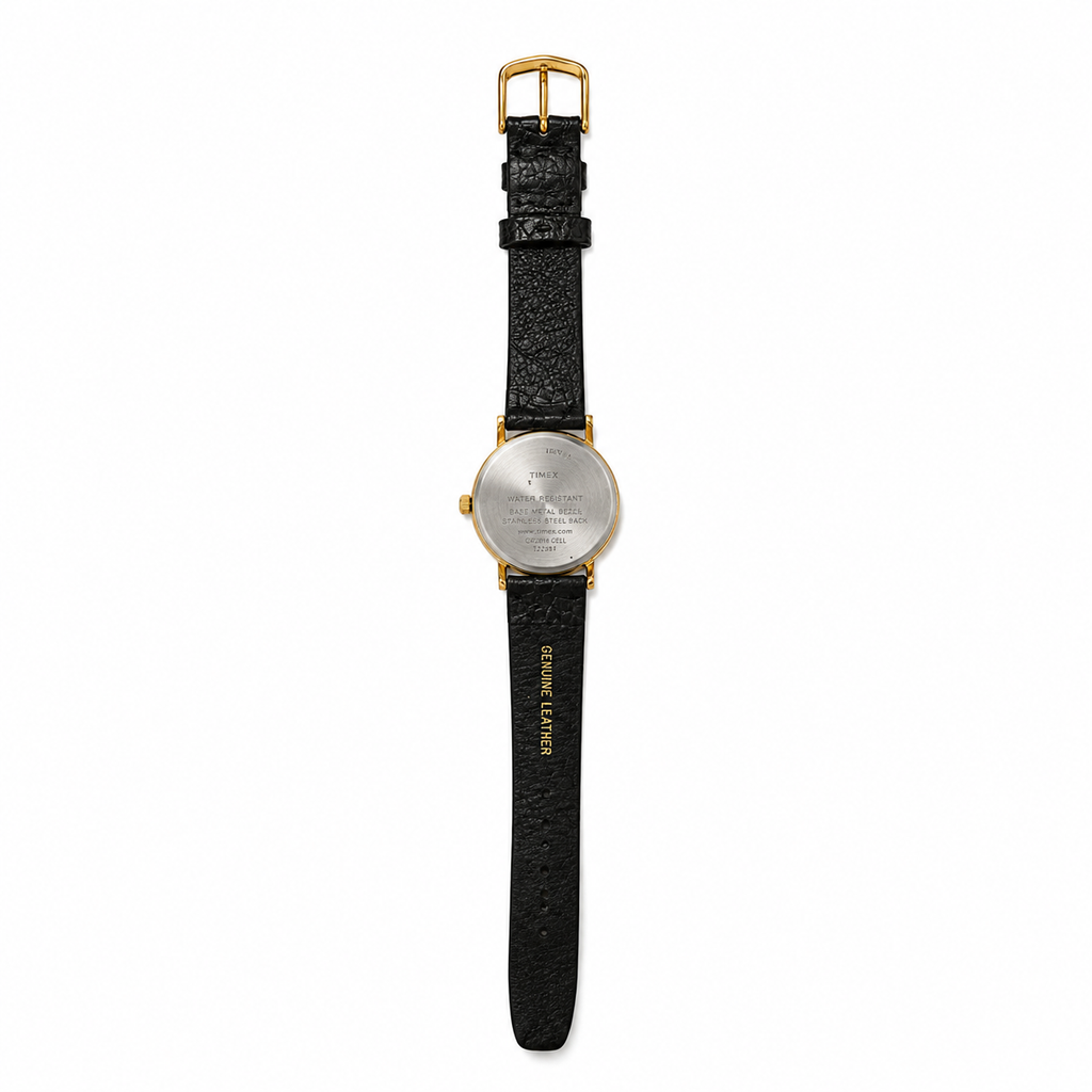 Vintage Timex Gold-Tone Roman Numeral Watch with Black Textured Strap
