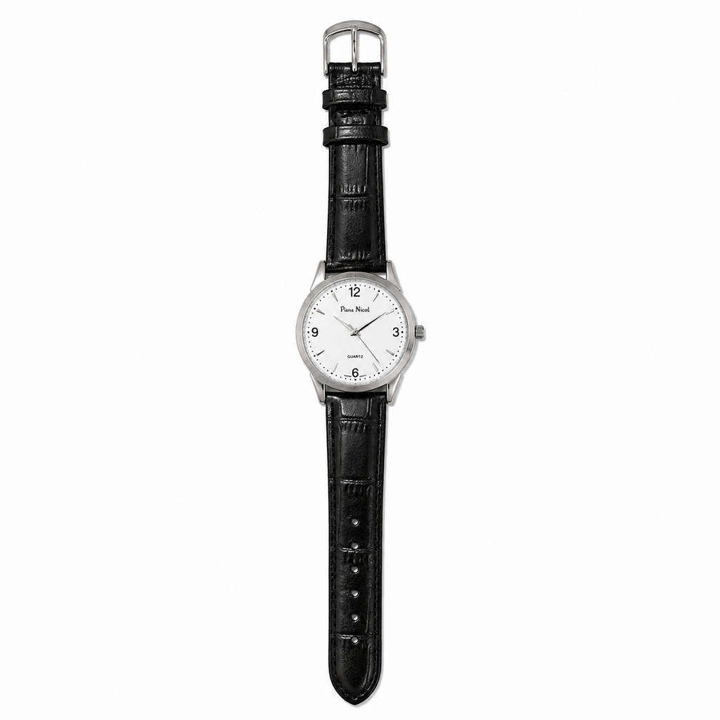 Vintage Pierre Nicol Quartz Dress Watch with Black Leather Strap