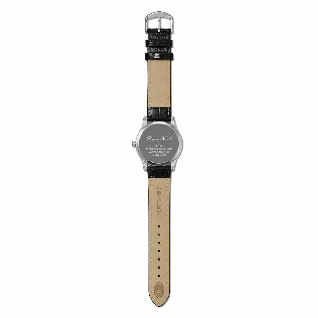 Vintage Pierre Nicol Quartz Dress Watch with Black Leather Strap