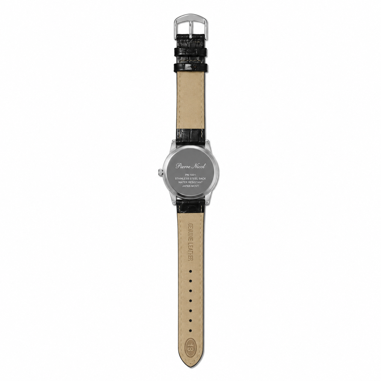 Vintage Pierre Nicol Quartz Dress Watch with Black Leather Strap