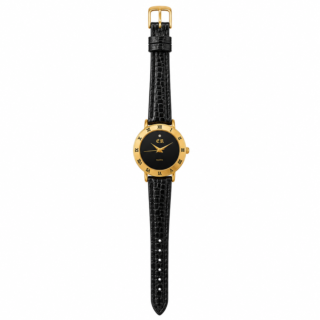 ER Gold-Tone Black Dial Quartz Watch