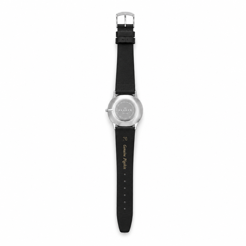 Skagen Denmark Steel Black Dial Leather Quartz Watch - Requires a Battery