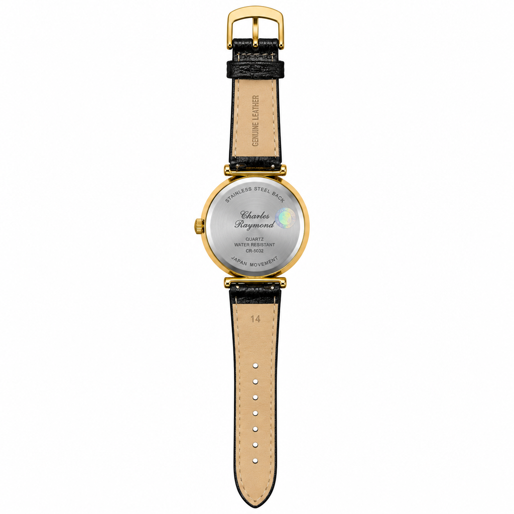 Charles Raymond Quartz Analog Gold Tone Watch Black Strap - Requires a Battery