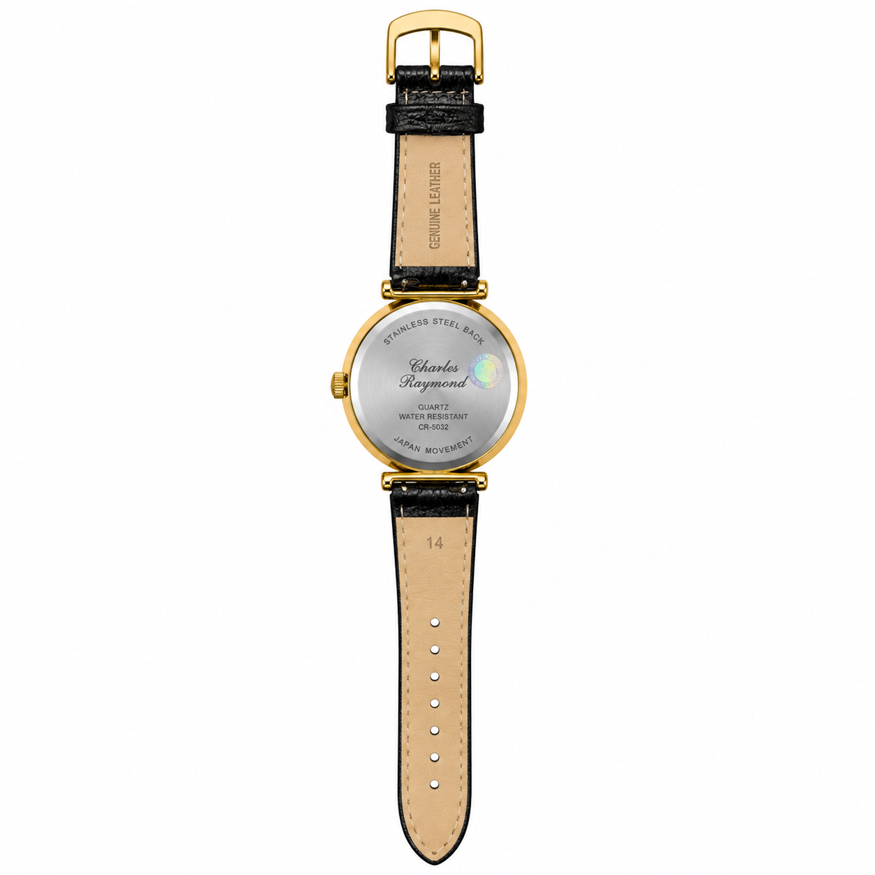 Charles Raymond Quartz Analog Gold Tone Watch Black Strap - Requires a Battery