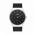 Skagen Denmark Steel Black Dial Leather Quartz Watch - Requires a Battery