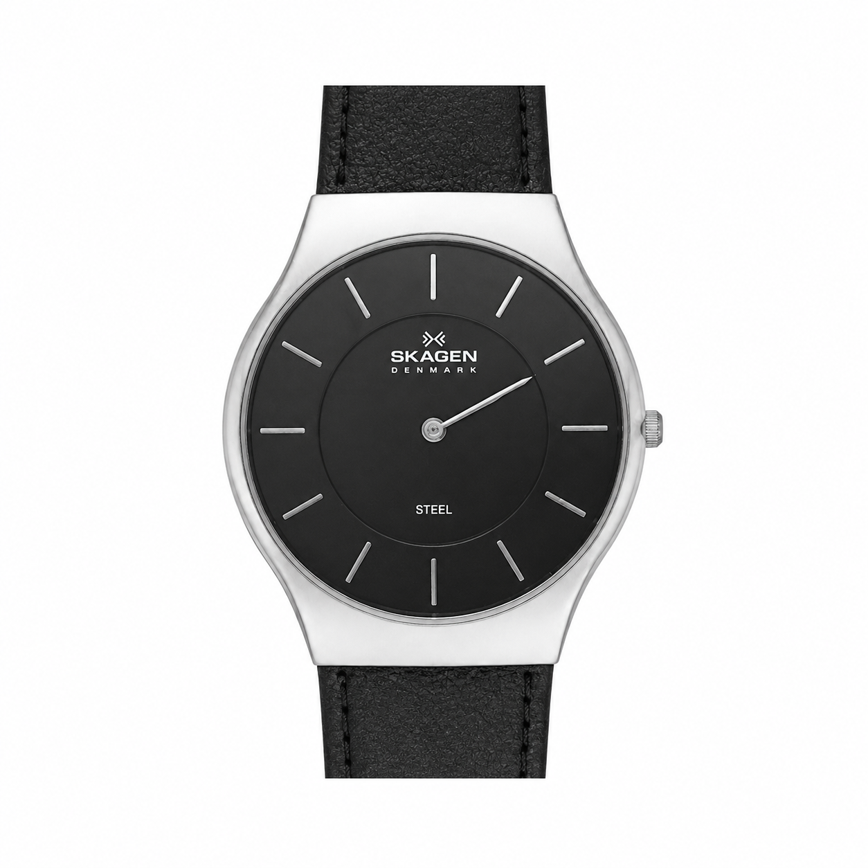 Skagen Denmark Steel Black Dial Leather Quartz Watch - Requires a Battery
