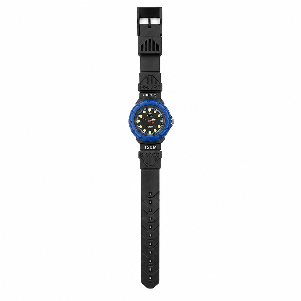 Citz C-Rock 150M Diver-Style Quartz Watch Blue Bezel - Requires a Battery