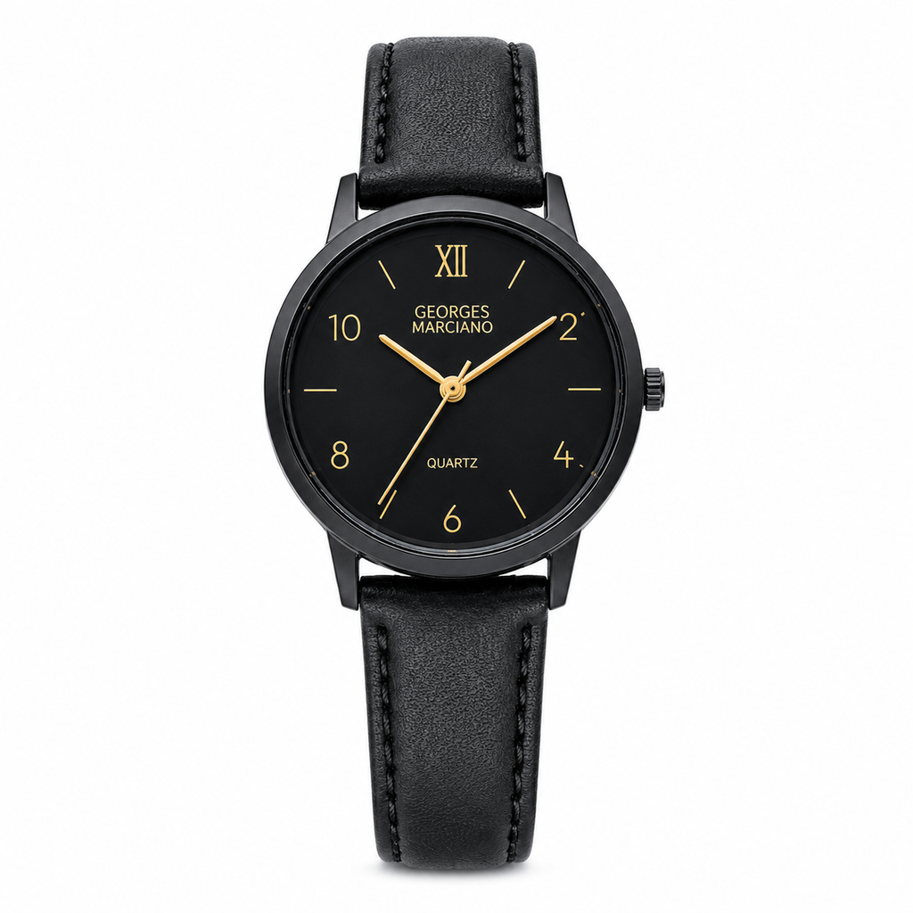 Georges Marciano Black Dial Leather Strap Quartz Watch - Requires a Battery