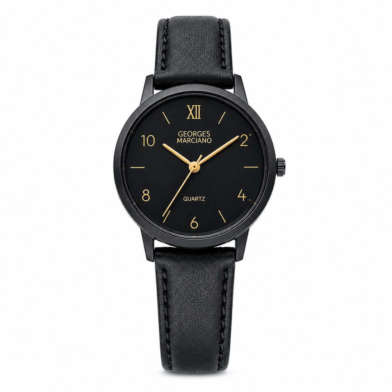 Georges Marciano Black Dial Leather Strap Quartz Watch - Requires a Battery