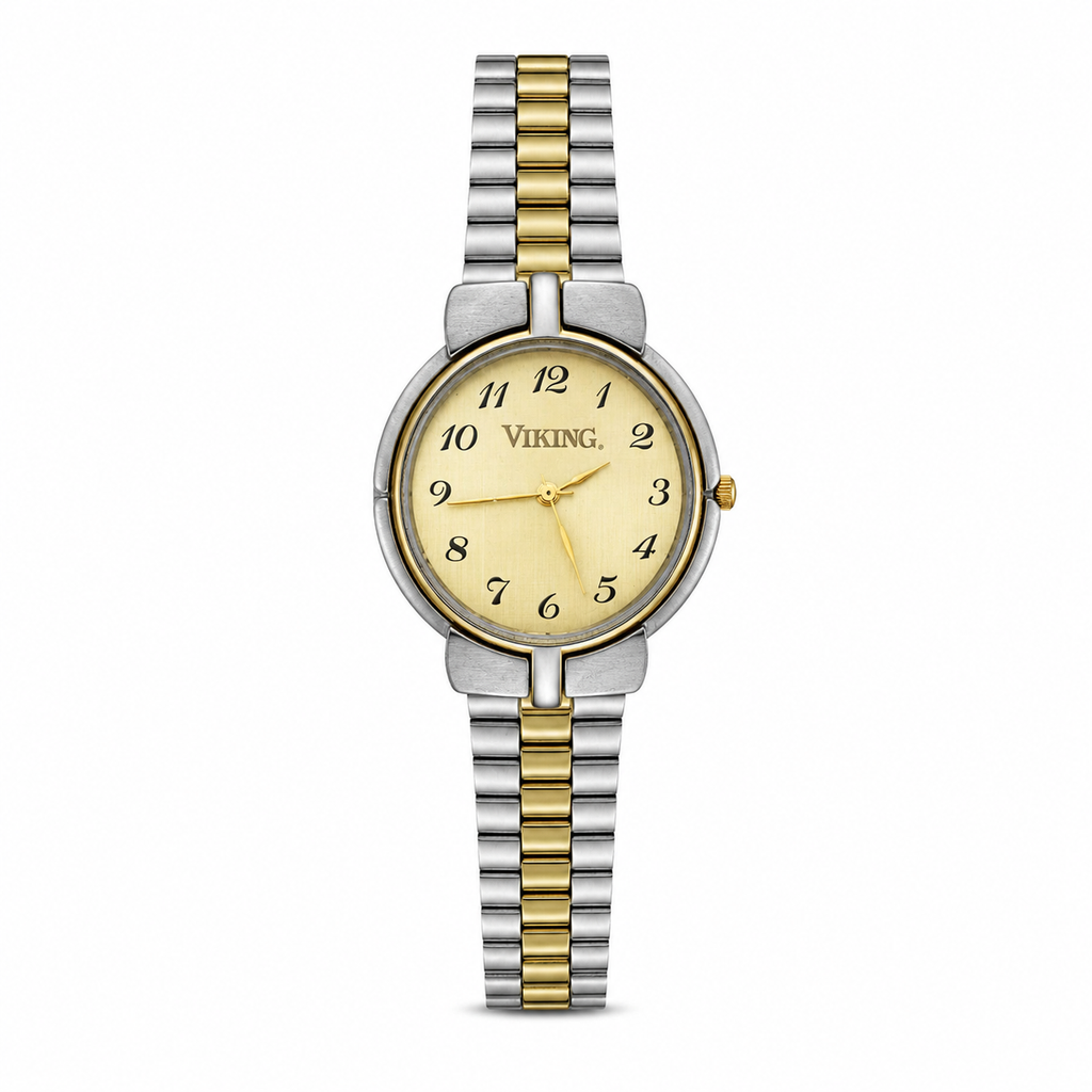 Viking Champagne Dial Two-Tone Analog Quartz Watch - Requires a Battery