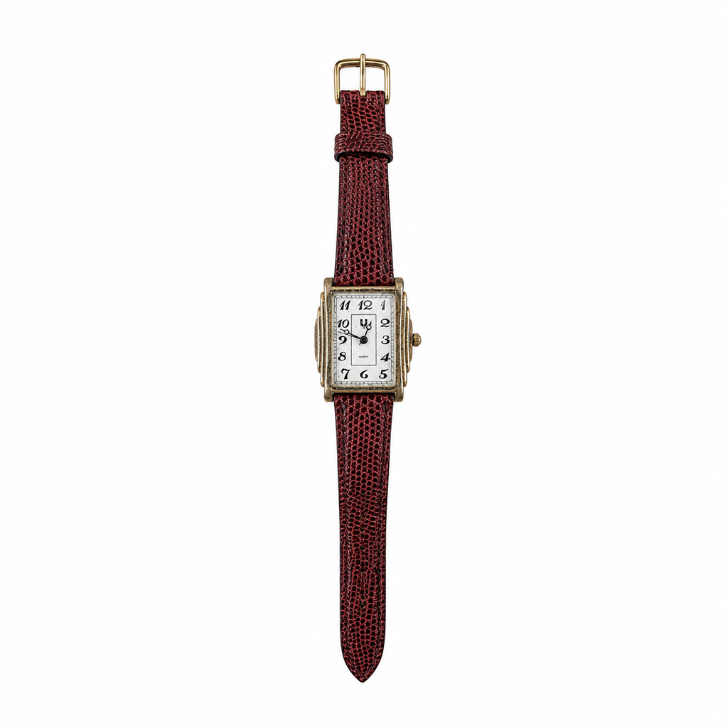 Rectangular Art Deco Style Quartz Watch Brown Strap - Requires a Battery