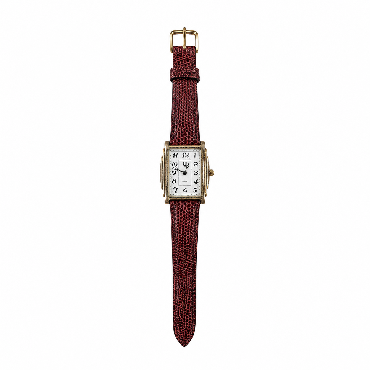 Rectangular Art Deco Style Quartz Watch Brown Strap - Requires a Battery