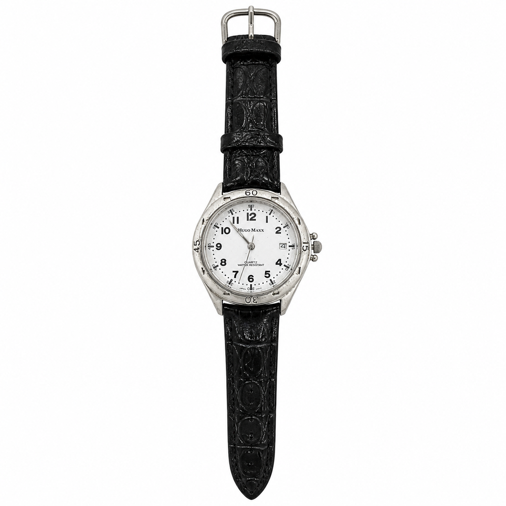 Hugo Maxx Quartz Water Resistant Date Watch Black Leather Strap - Requires a Battery