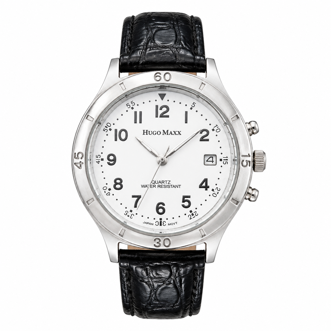 Hugo Maxx Quartz Water Resistant Date Watch Black Leather Strap - Requires a Battery