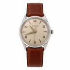 Vintage Wittnauer Silver Dial Mechanical Dress Watch Brown Leather Strap - Requires Winding