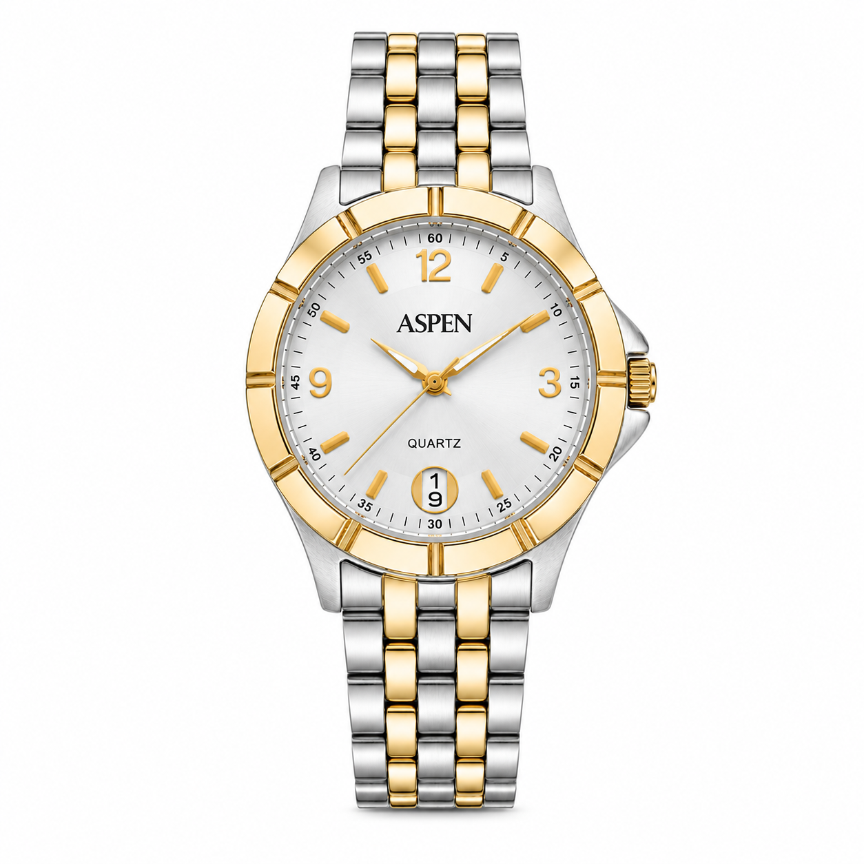 Aspen Two-Tone White Dial Quartz Date Watch - Requires a Battery