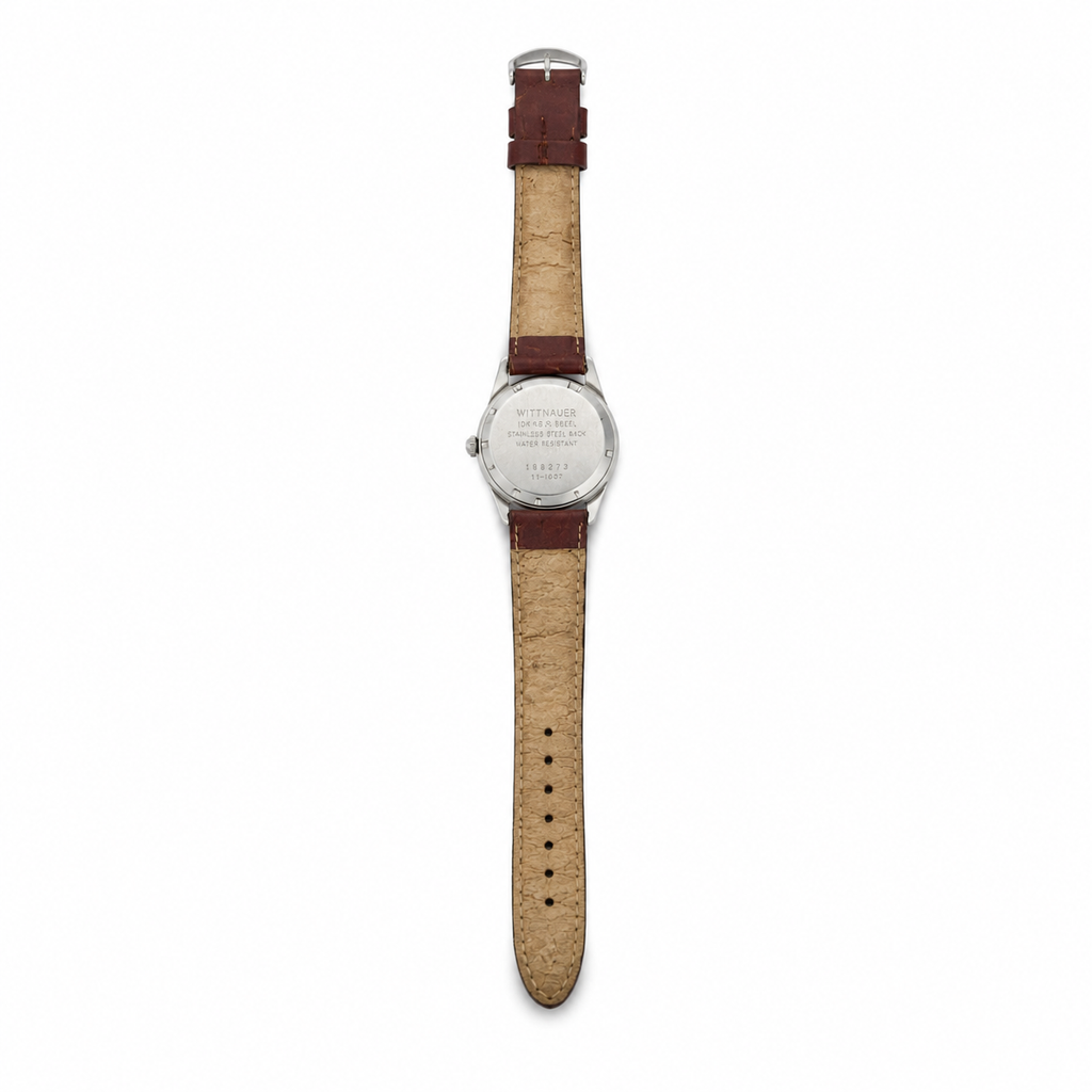 Vintage Wittnauer Silver Dial Mechanical Dress Watch Brown Leather Strap - Requires Winding