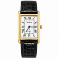 Armitron Gold-Tone Tank Roman Numeral Quartz Watch Black Strap - Requires a Battery