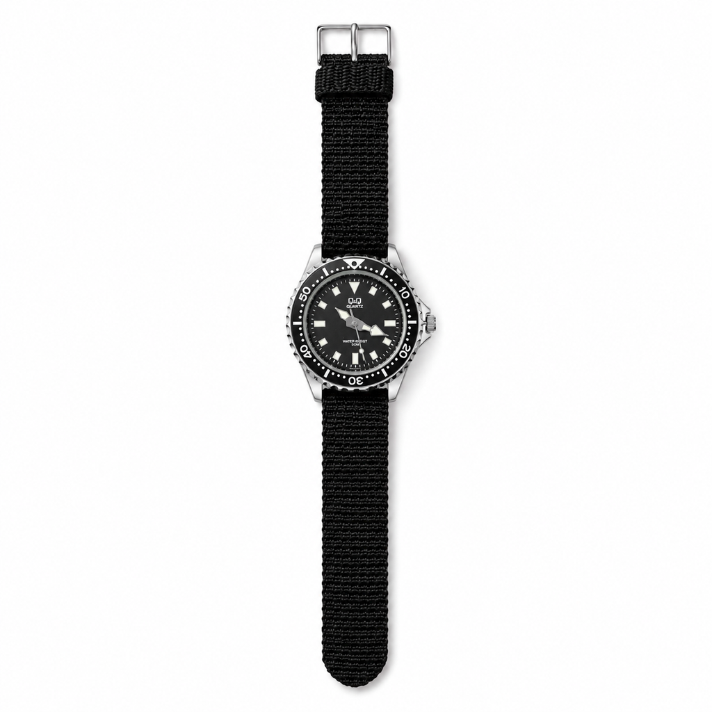 Q&Q Quartz Diver-Style Black Dial Watch - Requires a Battery