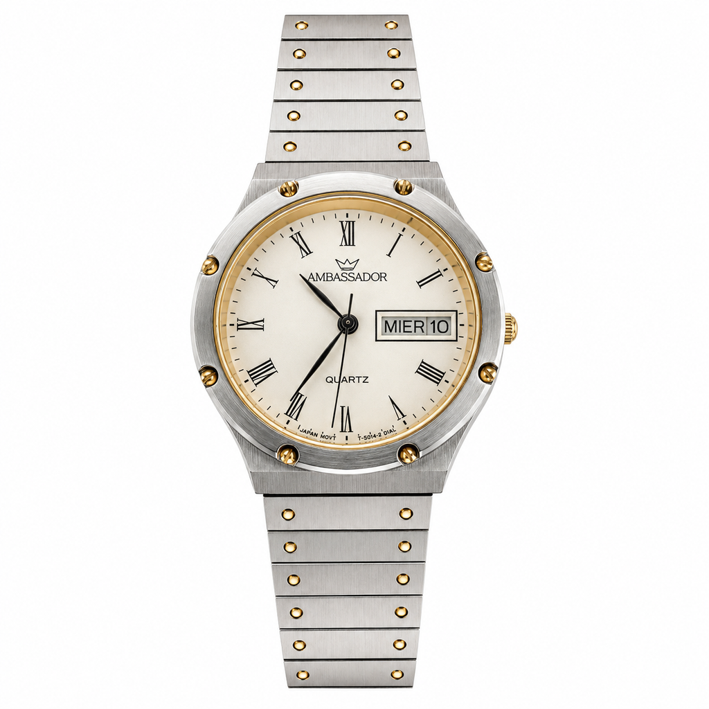 Ambassador Day-Date Roman Numeral Quartz Watch - Requires a Battery