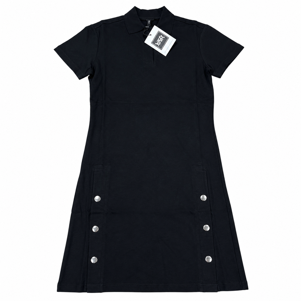 DKNY Women's Black Polo Dress with Snap Button Detail