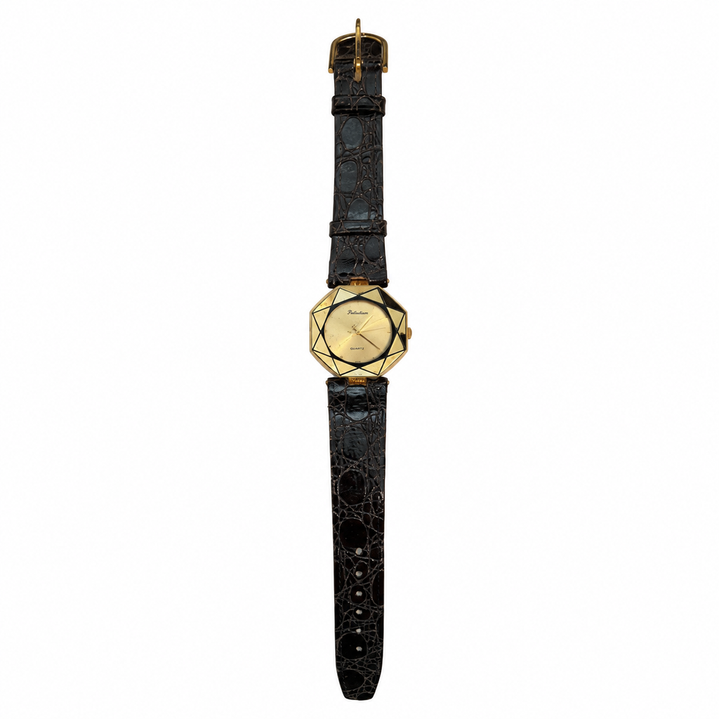 Vintage Panther Geometric Gold-Tone Quartz Cocktail Watch - Requires a Battery