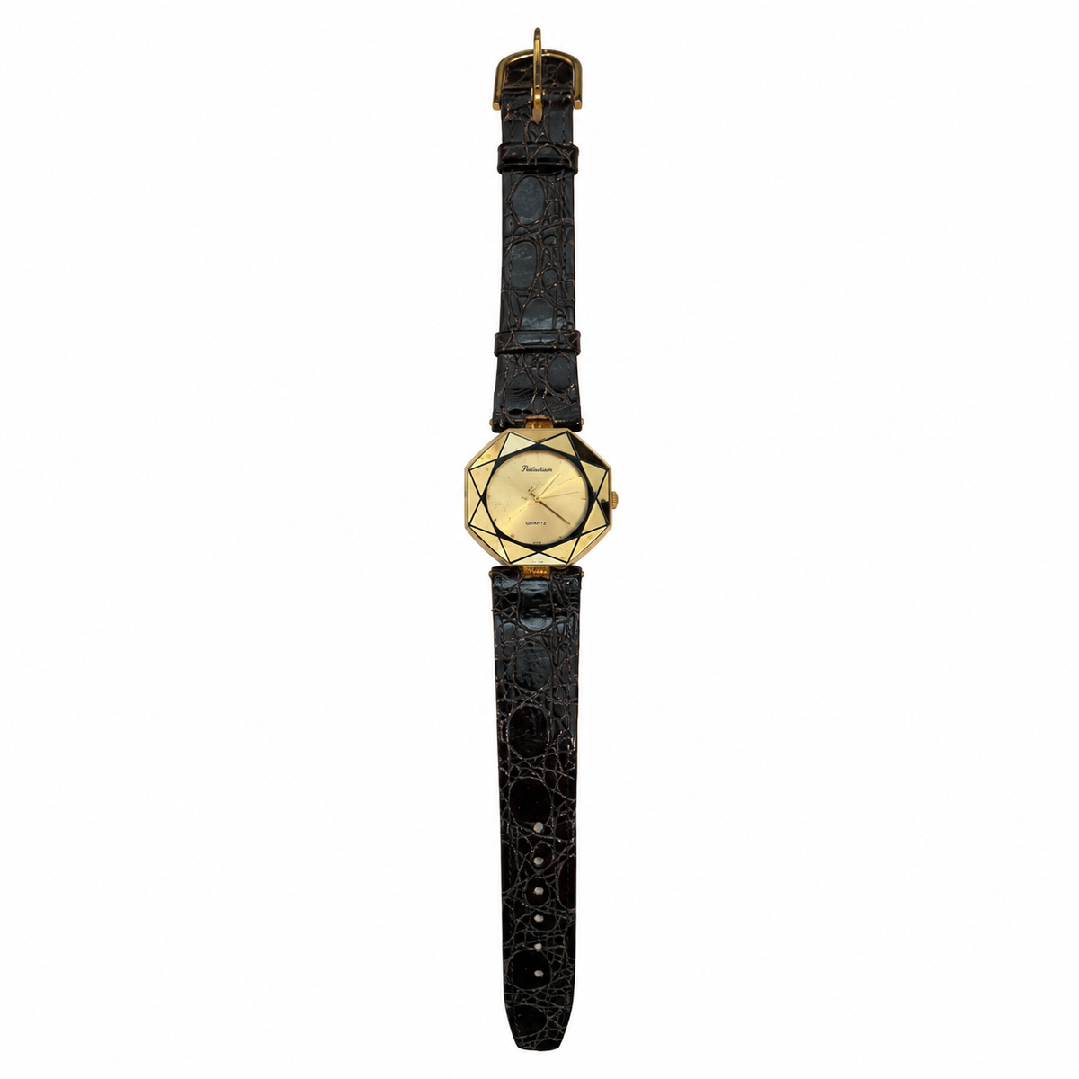 Vintage Panther Geometric Gold-Tone Quartz Cocktail Watch - Requires a Battery