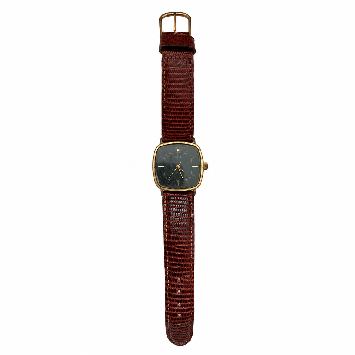 Vintage Q&Q Square Black Dial Gold-Tone Quartz Watch - Requires a Battery