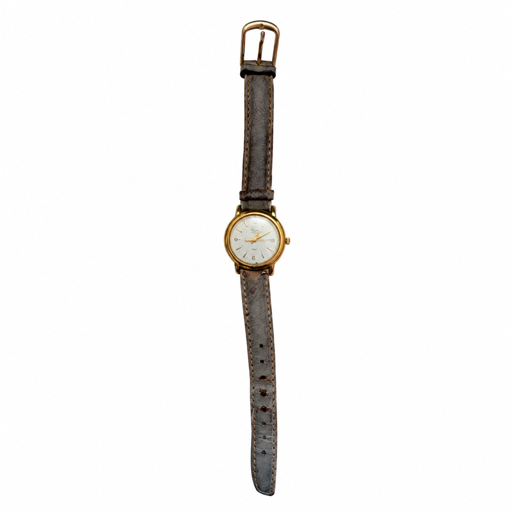 Vintage Timex Quartz White Dial Gold-Tone Leather Watch - Requires a Battery