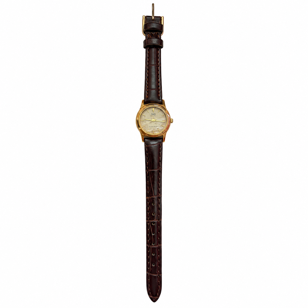 Vintage Q&Q Champagne Dial Gold-Tone Quartz Watch - Requires a Battery