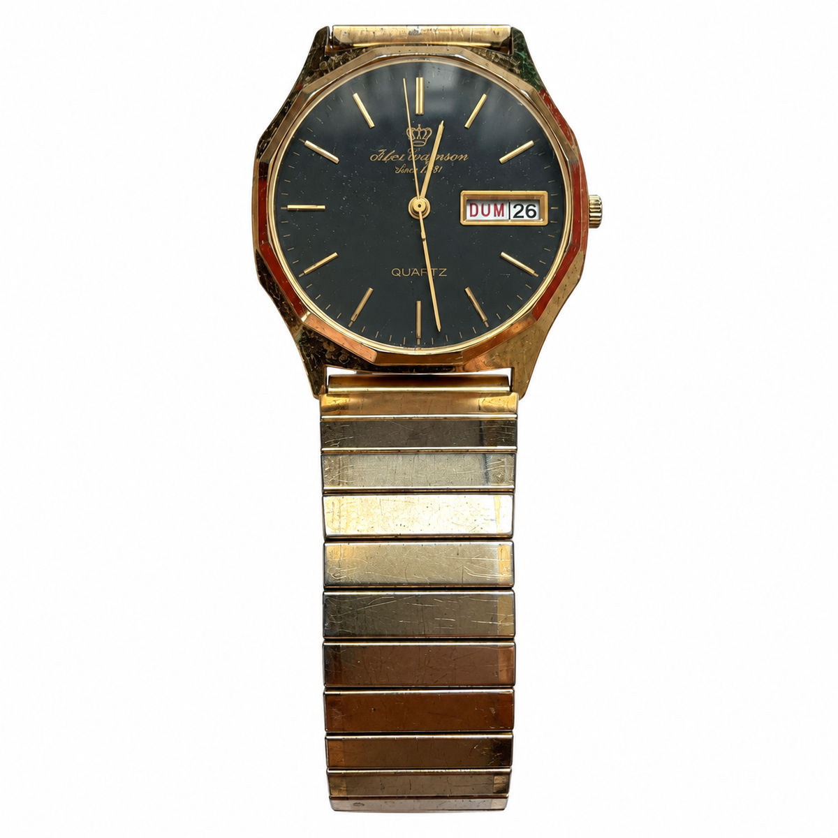 Vintage Jules Jurgensen Black Dial Day-Date Gold-Tone Watch - Requires a Battery